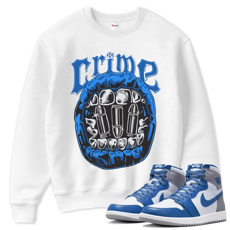 TeeVivo Sweatshirt Match Air Jordan 1 Retro High OG True Blue Crime – Air Jordan 1 Sweatshirt, AJ1 Sweatshirt