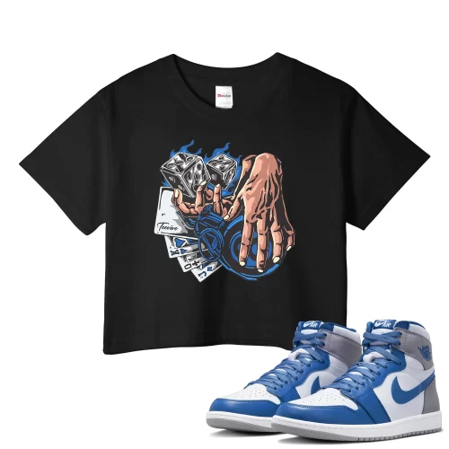 TeeVivo Crop Top Match Air Jordan 1 Retro High OG True Blue Gambling – Air Jordan 1 Crop Top, AJ1 Crop Top