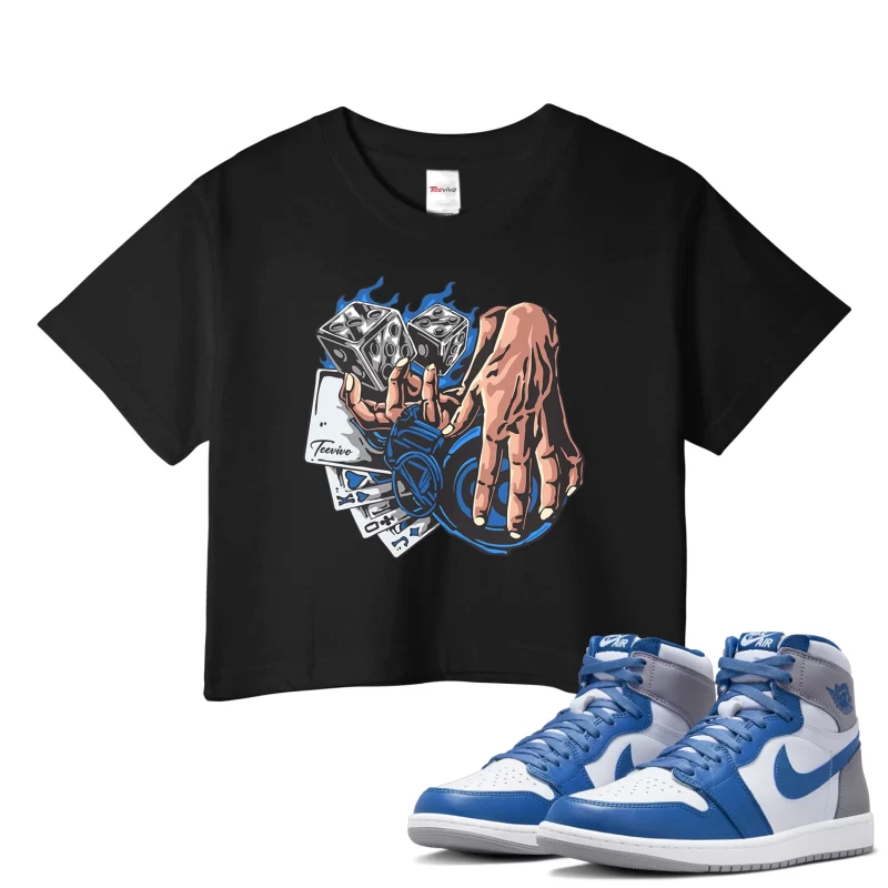 TeeVivo Crop Top Match Air Jordan 1 Retro High OG True Blue Gambling – Air Jordan 1 Crop Top, AJ1 Crop Top