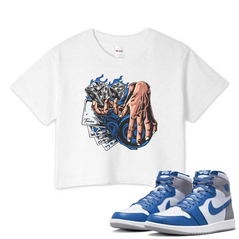 TeeVivo Crop Top Match Air Jordan 1 Retro High OG True Blue Gambling – Air Jordan 1 Crop Top, AJ1 Crop Top