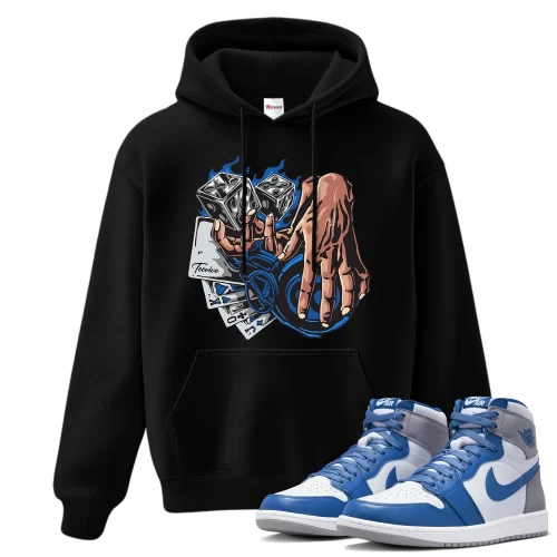 TeeVivo Hoodie Match Air Jordan 1 Retro High OG True Blue Gambling – Air Jordan 1 Hoodie, AJ1 Hoodie