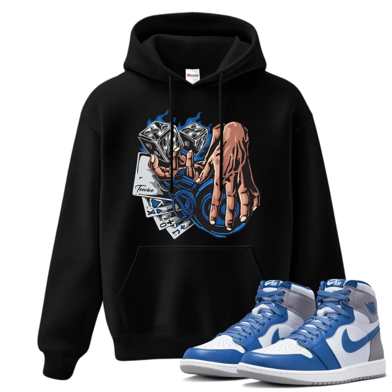 TeeVivo Hoodie Match Air Jordan 1 Retro High OG True Blue Gambling – Air Jordan 1 Hoodie, AJ1 Hoodie