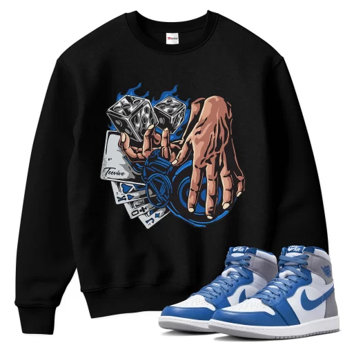 TeeVivo Sweatshirt Match Air Jordan 1 Retro High OG True Blue Gambling – Air Jordan 1 Sweatshirt, AJ1 Sweatshirt