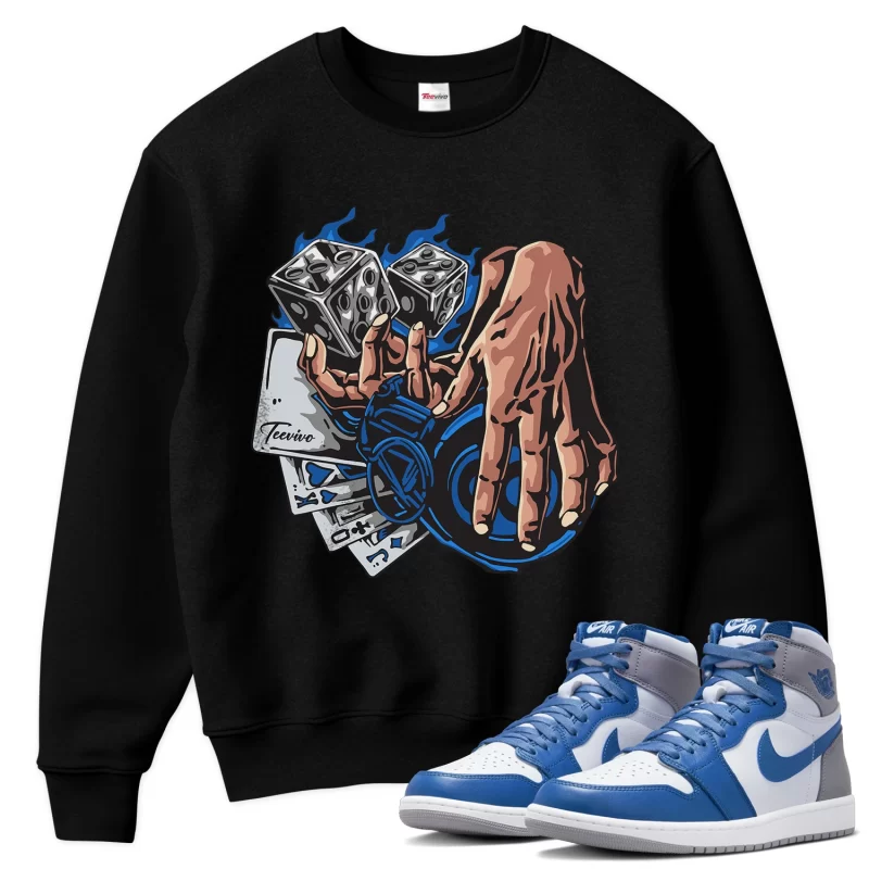 TeeVivo Sweatshirt Match Air Jordan 1 Retro High OG True Blue Gambling – Air Jordan 1 Sweatshirt, AJ1 Sweatshirt