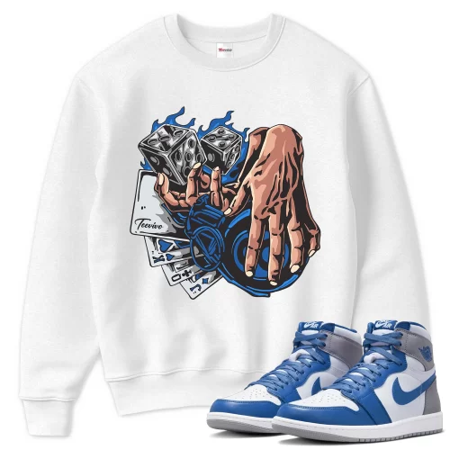 TeeVivo Sweatshirt Match Air Jordan 1 Retro High OG True Blue Gambling – Air Jordan 1 Sweatshirt, AJ1 Sweatshirt