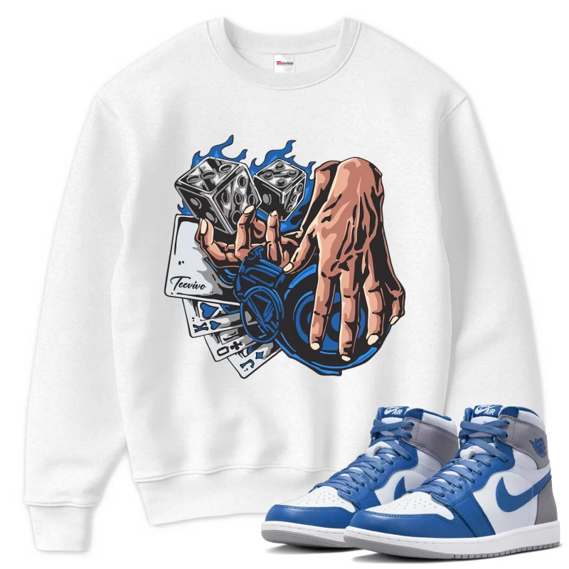 TeeVivo Sweatshirt Match Air Jordan 1 Retro High OG True Blue Gambling – Air Jordan 1 Sweatshirt, AJ1 Sweatshirt