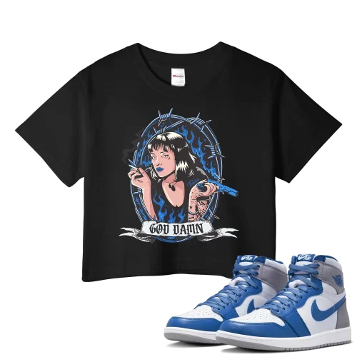 TeeVivo Crop Top Match Air Jordan 1 Retro High OG True Blue God Daaamn – Air Jordan 1 Crop Top, AJ1 Crop Top
