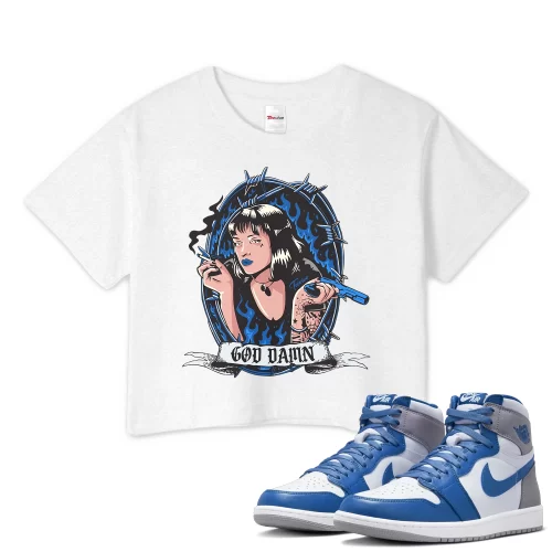 TeeVivo Crop Top Match Air Jordan 1 Retro High OG True Blue God Daaamn – Air Jordan 1 Crop Top, AJ1 Crop Top