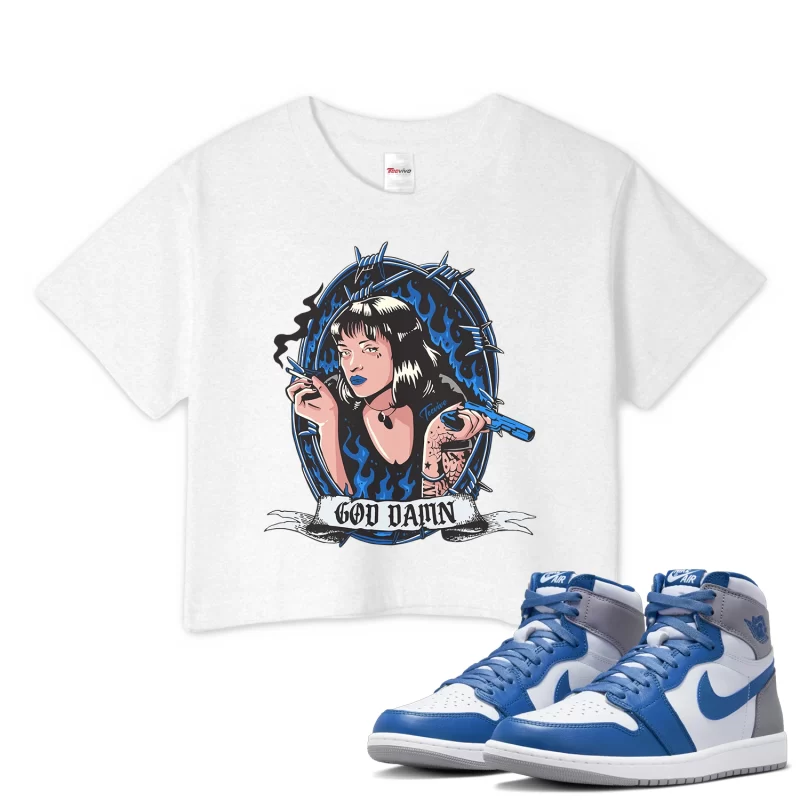 TeeVivo Crop Top Match Air Jordan 1 Retro High OG True Blue God Daaamn – Air Jordan 1 Crop Top, AJ1 Crop Top