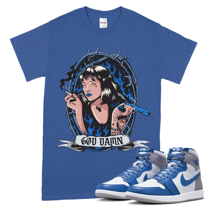 TeeVivo T-Shirt Match Air Jordan 1 Retro High OG True Blue God Daaamn – Air Jordan 1 Shirt, AJ1 Shirt