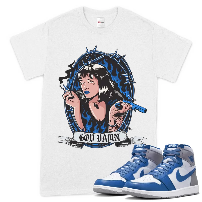 TeeVivo T-Shirt Match Air Jordan 1 Retro High OG True Blue God Daaamn – Air Jordan 1 Shirt, AJ1 Shirt