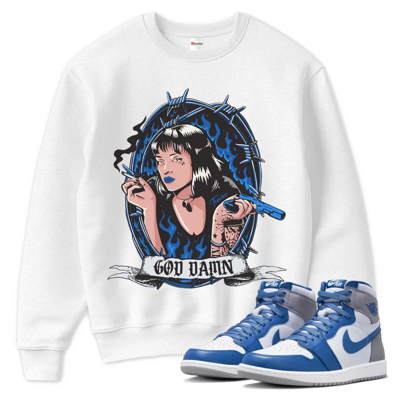 TeeVivo Sweatshirt Match Air Jordan 1 Retro High OG True Blue God Daaamn – Air Jordan 1 Sweatshirt, AJ1 Sweatshirt