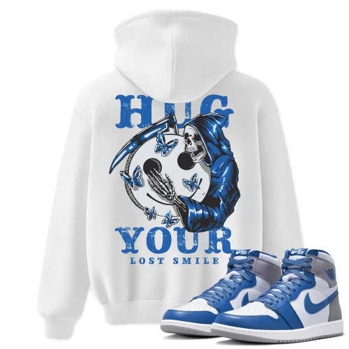 TeeVivo Hoodie Match Air Jordan 1 Retro High OG True Blue Hug your lost smile – Air Jordan 1 Hoodie, AJ1 Hoodie