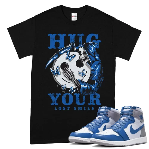 TeeVivo T-Shirt Match Air Jordan 1 Retro High OG True Blue Hug your lost smile – Air Jordan 1 Shirt, AJ1 Shirt