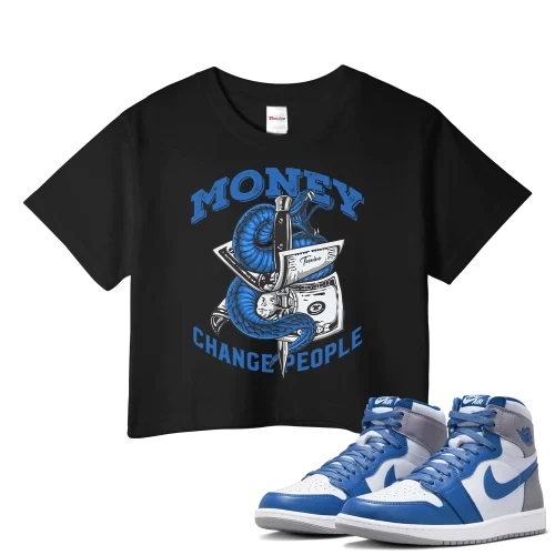 TeeVivo Crop Top Match Air Jordan 1 Retro High OG True Blue Money change people – Air Jordan 1 Crop Top, AJ1 Crop Top