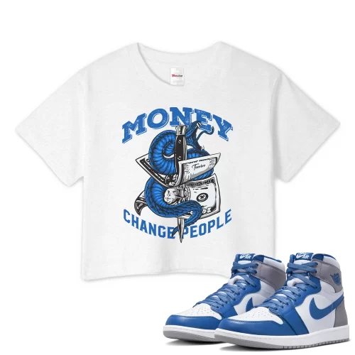 TeeVivo Crop Top Match Air Jordan 1 Retro High OG True Blue Money change people – Air Jordan 1 Crop Top, AJ1 Crop Top