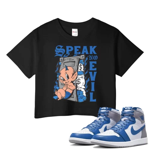 TeeVivo Crop Top Match Air Jordan 1 Retro High OG True Blue Speak no evil – Air Jordan 1 Crop Top, AJ1 Crop Top