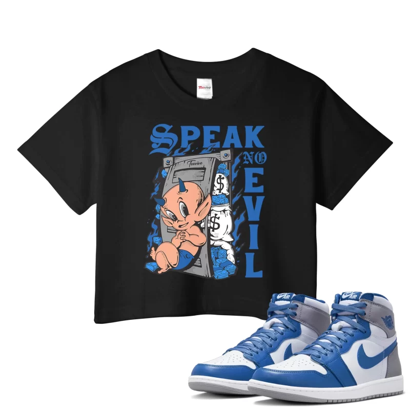 TeeVivo Crop Top Match Air Jordan 1 Retro High OG True Blue Speak no evil – Air Jordan 1 Crop Top, AJ1 Crop Top