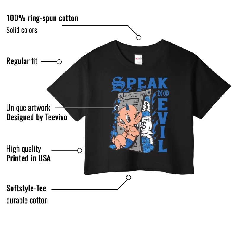 TeeVivo Crop Top Match Air Jordan 1 Retro High OG True Blue Speak no evil – Air Jordan 1 Crop Top, AJ1 Crop Top