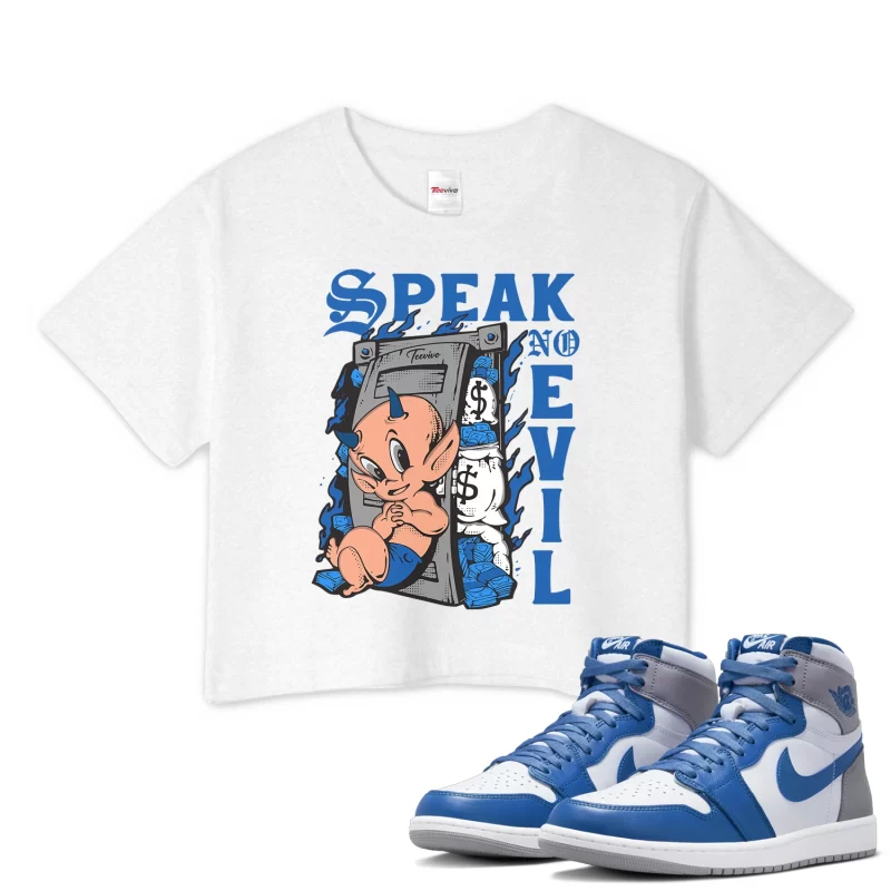 TeeVivo Crop Top Match Air Jordan 1 Retro High OG True Blue Speak no evil – Air Jordan 1 Crop Top, AJ1 Crop Top