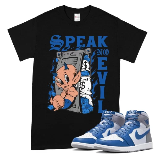 TeeVivo T-Shirt Match Air Jordan 1 Retro High OG True Blue Speak no evil – Air Jordan 1 Shirt, AJ1 Shirt
