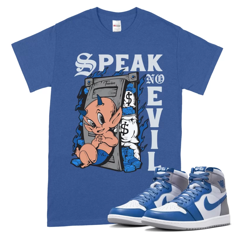 TeeVivo T-Shirt Match Air Jordan 1 Retro High OG True Blue Speak no evil – Air Jordan 1 Shirt, AJ1 Shirt
