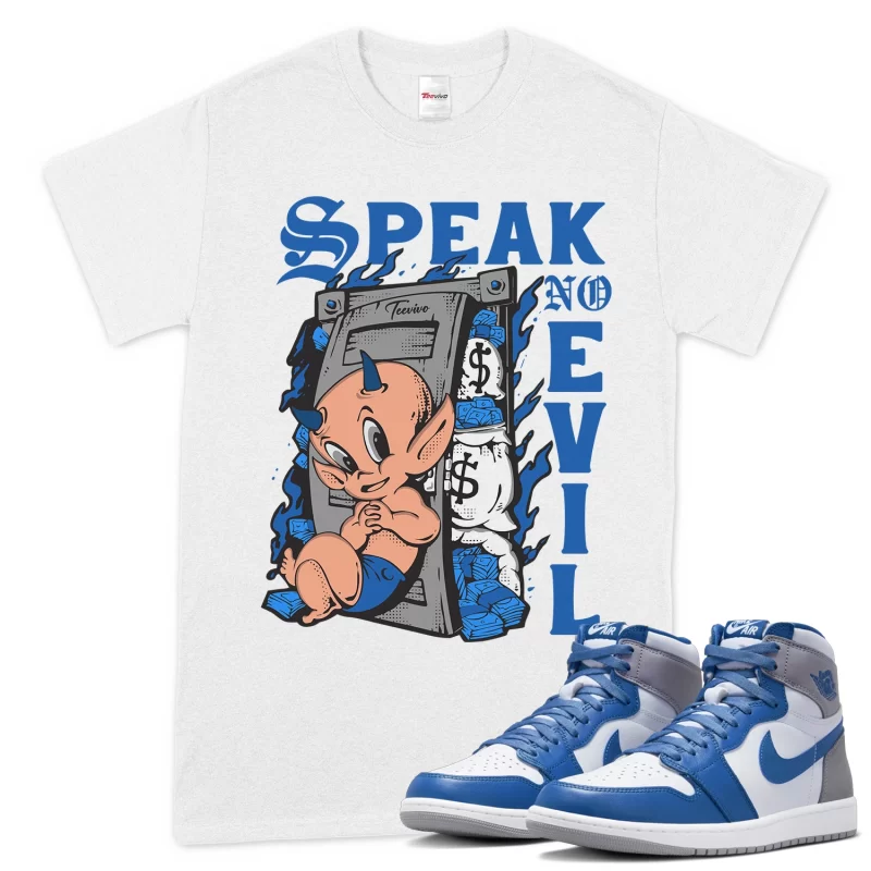 TeeVivo T-Shirt Match Air Jordan 1 Retro High OG True Blue Speak no evil – Air Jordan 1 Shirt, AJ1 Shirt