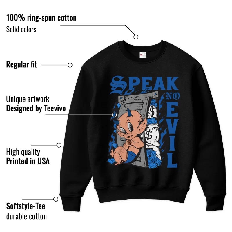 TeeVivo Sweatshirt Match Air Jordan 1 Retro High OG True Blue Speak no evil – Air Jordan 1 Sweatshirt, AJ1 Sweatshirt