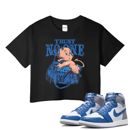 TeeVivo Crop Top Match Air Jordan 1 Retro High OG True Blue Trust no one – Air Jordan 1 Crop Top, AJ1 Crop Top