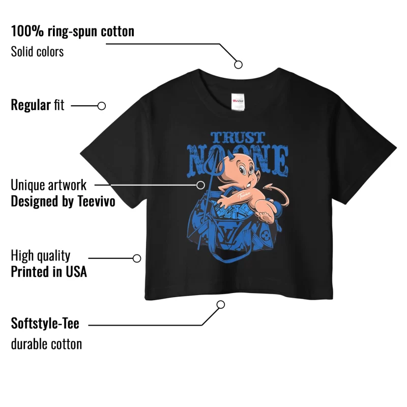 TeeVivo Crop Top Match Air Jordan 1 Retro High OG True Blue Trust no one – Air Jordan 1 Crop Top, AJ1 Crop Top