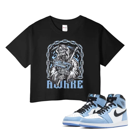 TeeVivo Crop Top Match Air Jordan 1 Retro High OG University Blue Awake – Air Jordan 1 Crop Top, AJ1 Crop Top