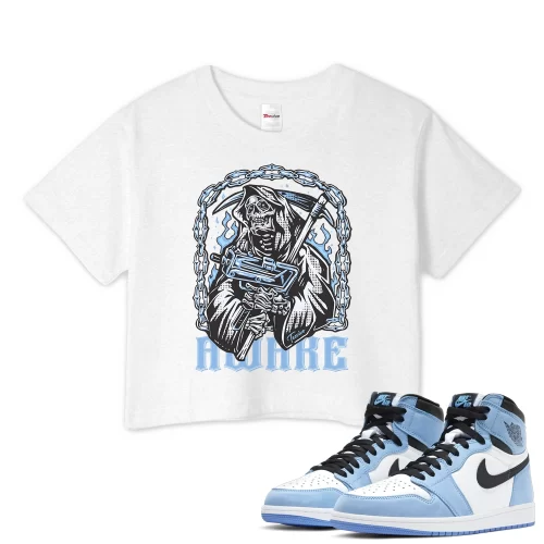 TeeVivo Crop Top Match Air Jordan 1 Retro High OG University Blue Awake – Air Jordan 1 Crop Top, AJ1 Crop Top