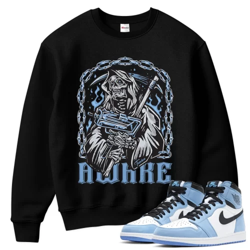 TeeVivo Sweatshirt Match Air Jordan 1 Retro High OG University Blue Awake – Air Jordan 1 Sweatshirt, AJ1 Sweatshirt