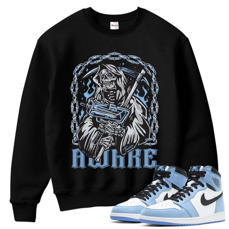 TeeVivo Sweatshirt Match Air Jordan 1 Retro High OG University Blue Awake – Air Jordan 1 Sweatshirt, AJ1 Sweatshirt