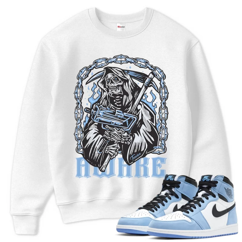 TeeVivo Sweatshirt Match Air Jordan 1 Retro High OG University Blue Awake – Air Jordan 1 Sweatshirt, AJ1 Sweatshirt