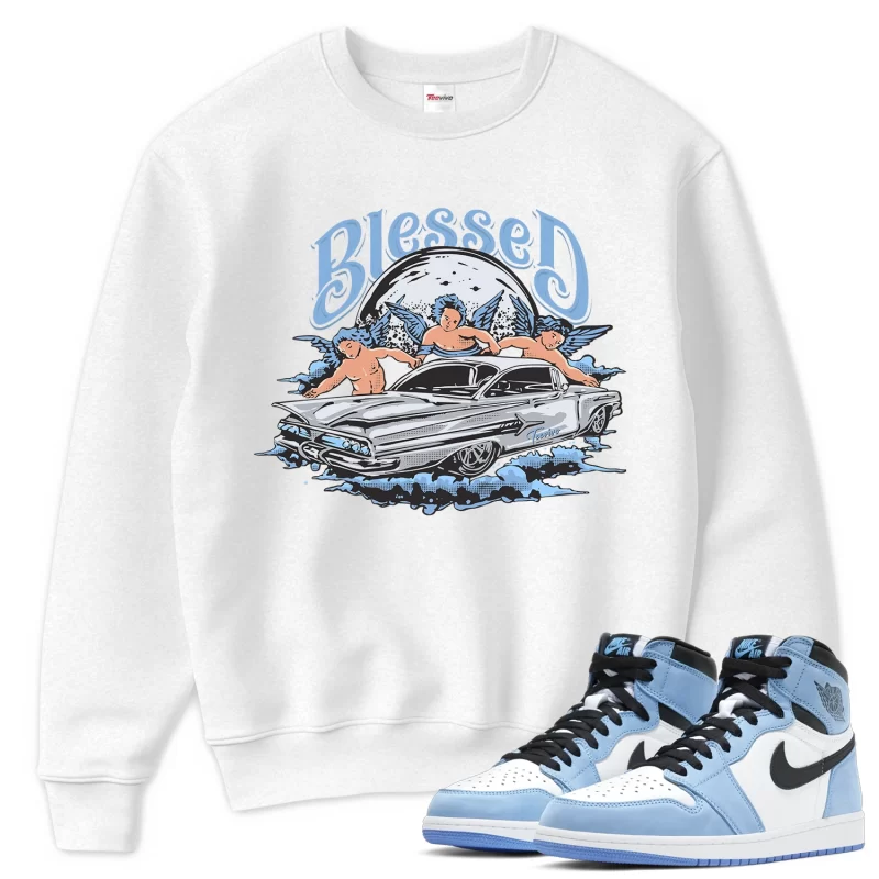 TeeVivo Sweatshirt Match Air Jordan 1 Retro High OG University Blue Blessed – Air Jordan 1 Sweatshirt, AJ1 Sweatshirt