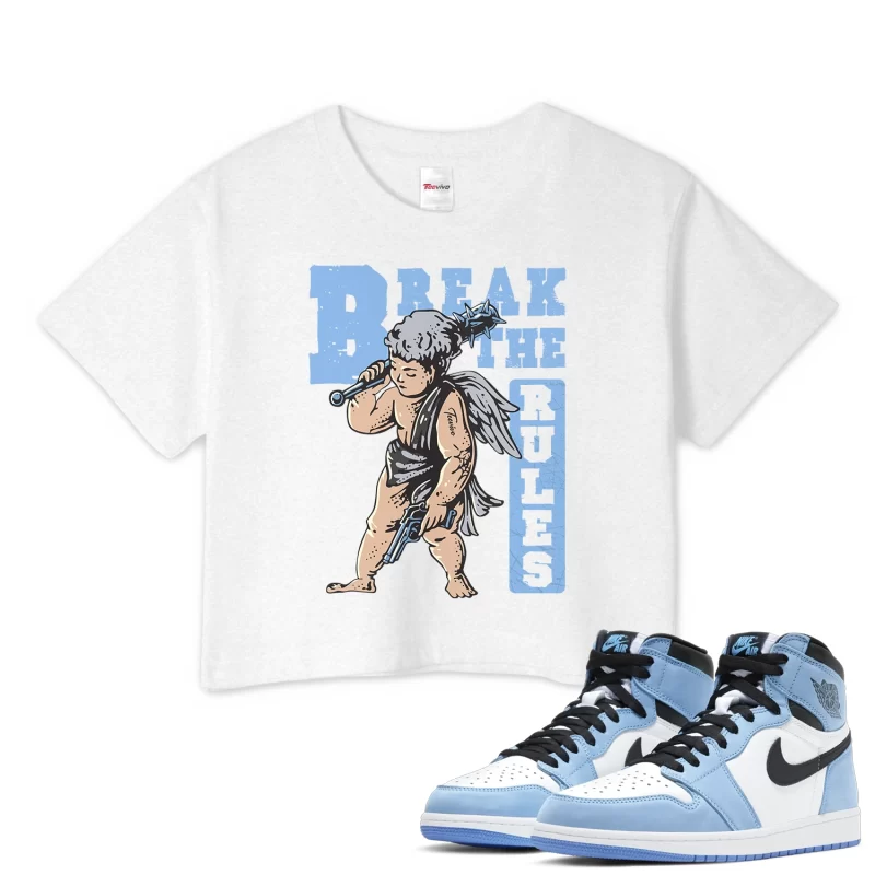 TeeVivo Crop Top Match Air Jordan 1 Retro High OG University Blue Break the rules – Air Jordan 1 Crop Top, AJ1 Crop Top
