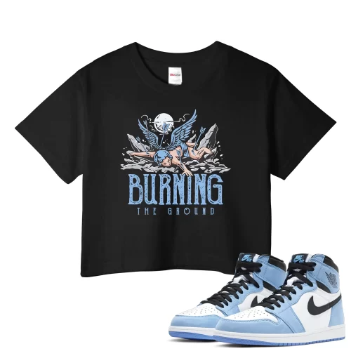 TeeVivo Crop Top Match Air Jordan 1 Retro High OG University Blue Burning the ground – Air Jordan 1 Crop Top, AJ1 Crop Top