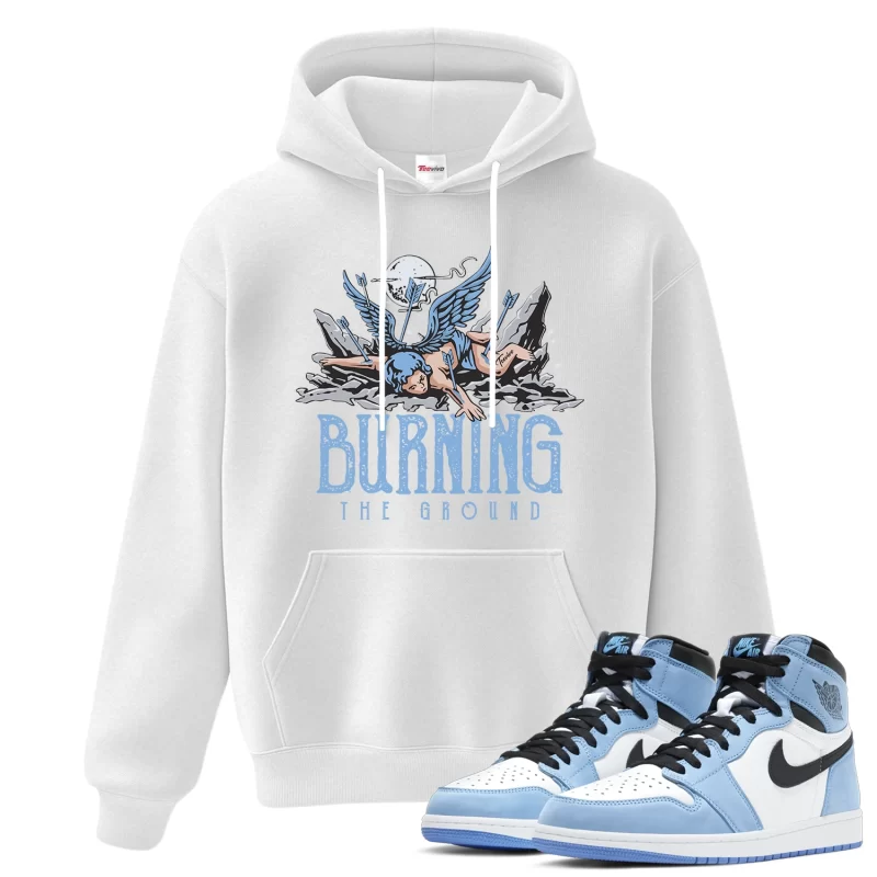 TeeVivo Hoodie Match Air Jordan 1 Retro High OG University Blue Burning the ground – Air Jordan 1 Hoodie, AJ1 Hoodie