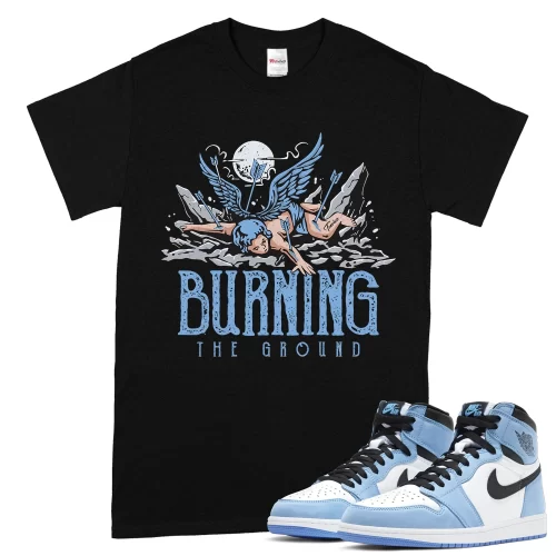 TeeVivo T-Shirt Match Air Jordan 1 Retro High OG University Blue Burning the ground – Air Jordan 1 Shirt, AJ1 Shirt