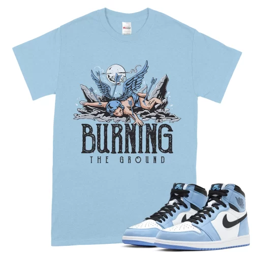 TeeVivo T-Shirt Match Air Jordan 1 Retro High OG University Blue Burning the ground – Air Jordan 1 Shirt, AJ1 Shirt