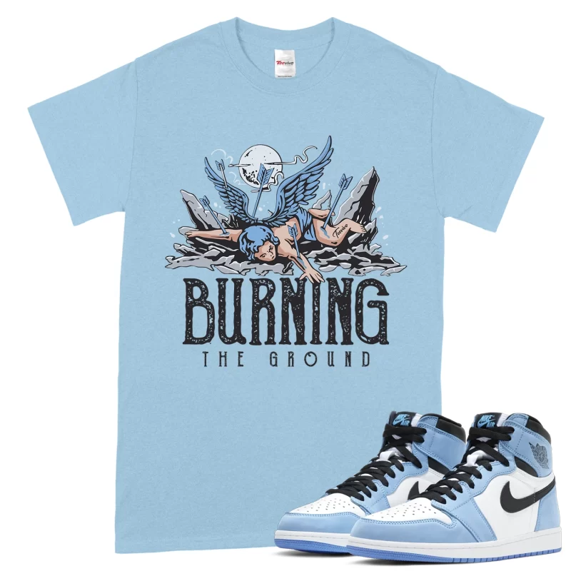 TeeVivo T-Shirt Match Air Jordan 1 Retro High OG University Blue Burning the ground – Air Jordan 1 Shirt, AJ1 Shirt