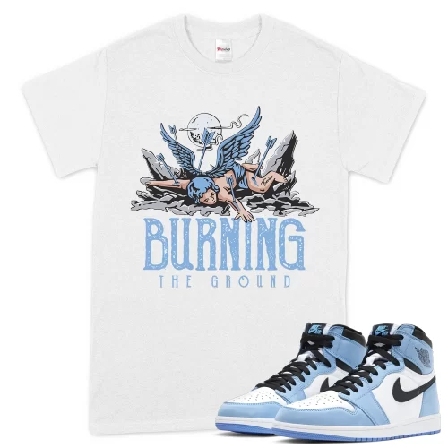 TeeVivo T-Shirt Match Air Jordan 1 Retro High OG University Blue Burning the ground – Air Jordan 1 Shirt, AJ1 Shirt