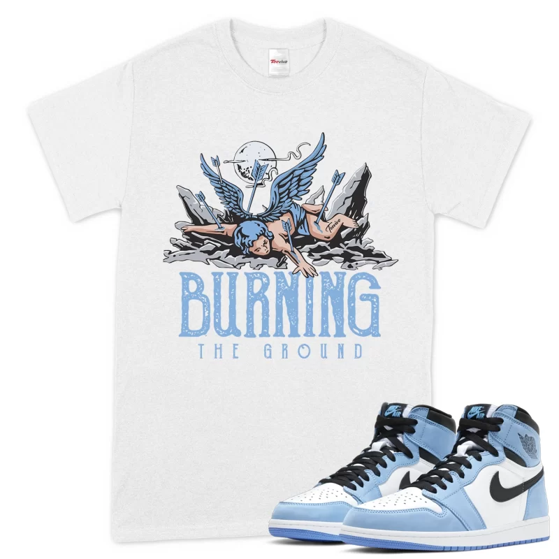 TeeVivo T-Shirt Match Air Jordan 1 Retro High OG University Blue Burning the ground – Air Jordan 1 Shirt, AJ1 Shirt