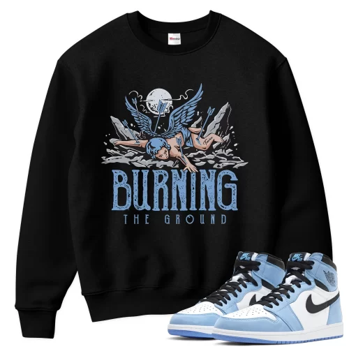 TeeVivo Sweatshirt Match Air Jordan 1 Retro High OG University Blue Burning the ground – Air Jordan 1 Sweatshirt, AJ1 Sweatshirt