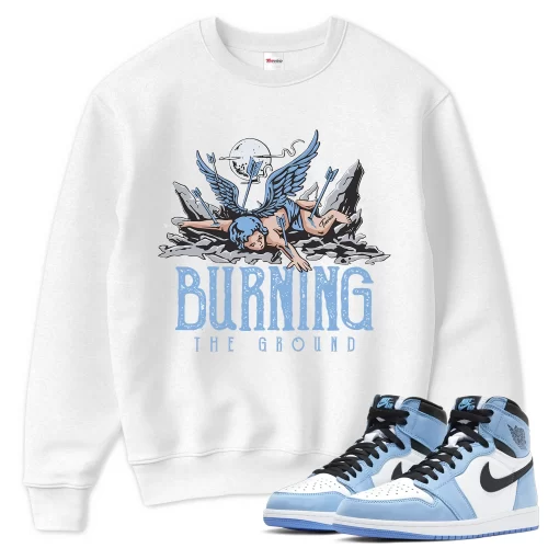 TeeVivo Sweatshirt Match Air Jordan 1 Retro High OG University Blue Burning the ground – Air Jordan 1 Sweatshirt, AJ1 Sweatshirt