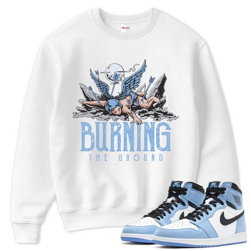 TeeVivo Sweatshirt Match Air Jordan 1 Retro High OG University Blue Burning the ground – Air Jordan 1 Sweatshirt, AJ1 Sweatshirt