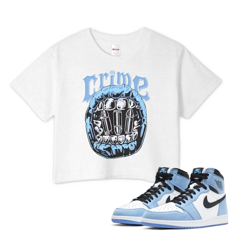 TeeVivo Crop Top Match Air Jordan 1 Retro High OG University Blue Crime – Air Jordan 1 Crop Top, AJ1 Crop Top