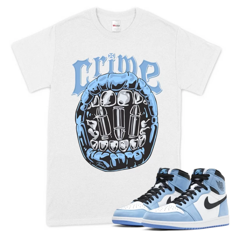 TeeVivo T-Shirt Match Air Jordan 1 Retro High OG University Blue Crime – Air Jordan 1 Shirt, AJ1 Shirt