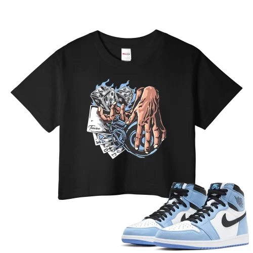 TeeVivo Crop Top Match Air Jordan 1 Retro High OG University Blue Gambling – Air Jordan 1 Crop Top, AJ1 Crop Top